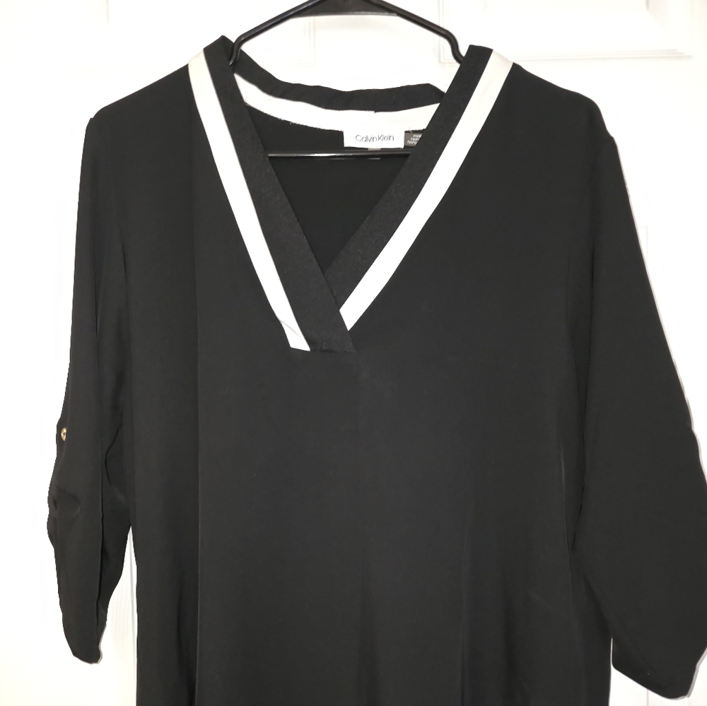 Calvin Klein Black Blouse with White Trim
